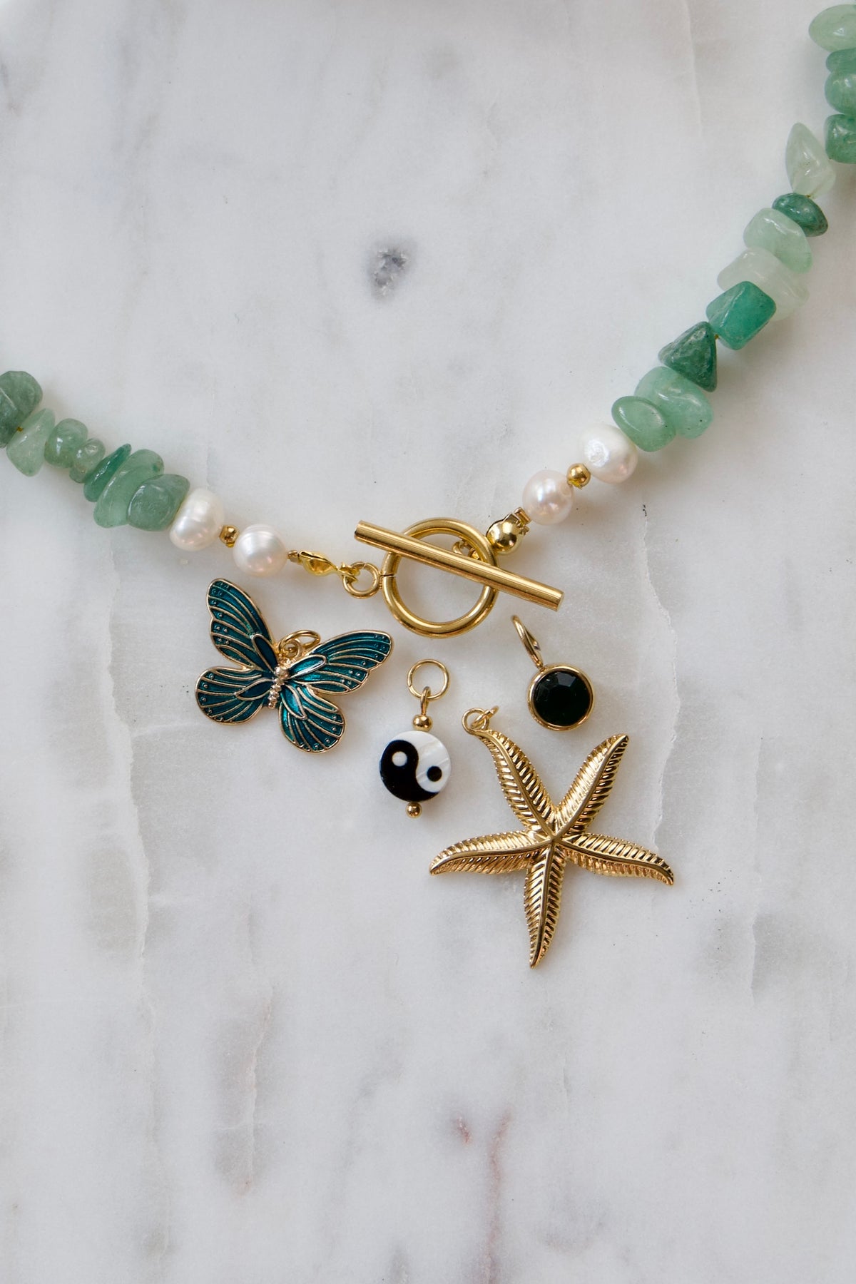 Aventurijn Chipketting met Vlinder & Hartbedel