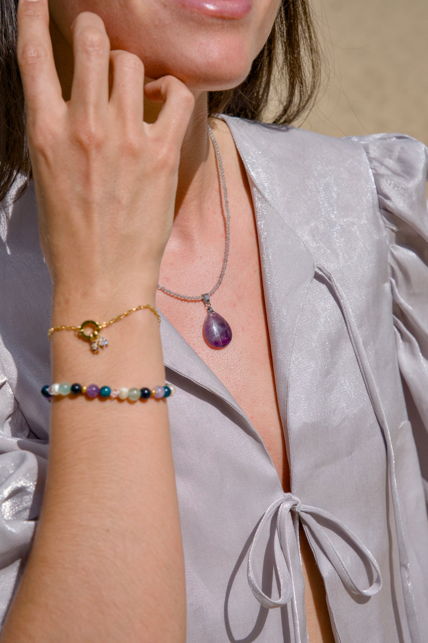 3 MM Edelsteen ketting - Labradoriet - Goud