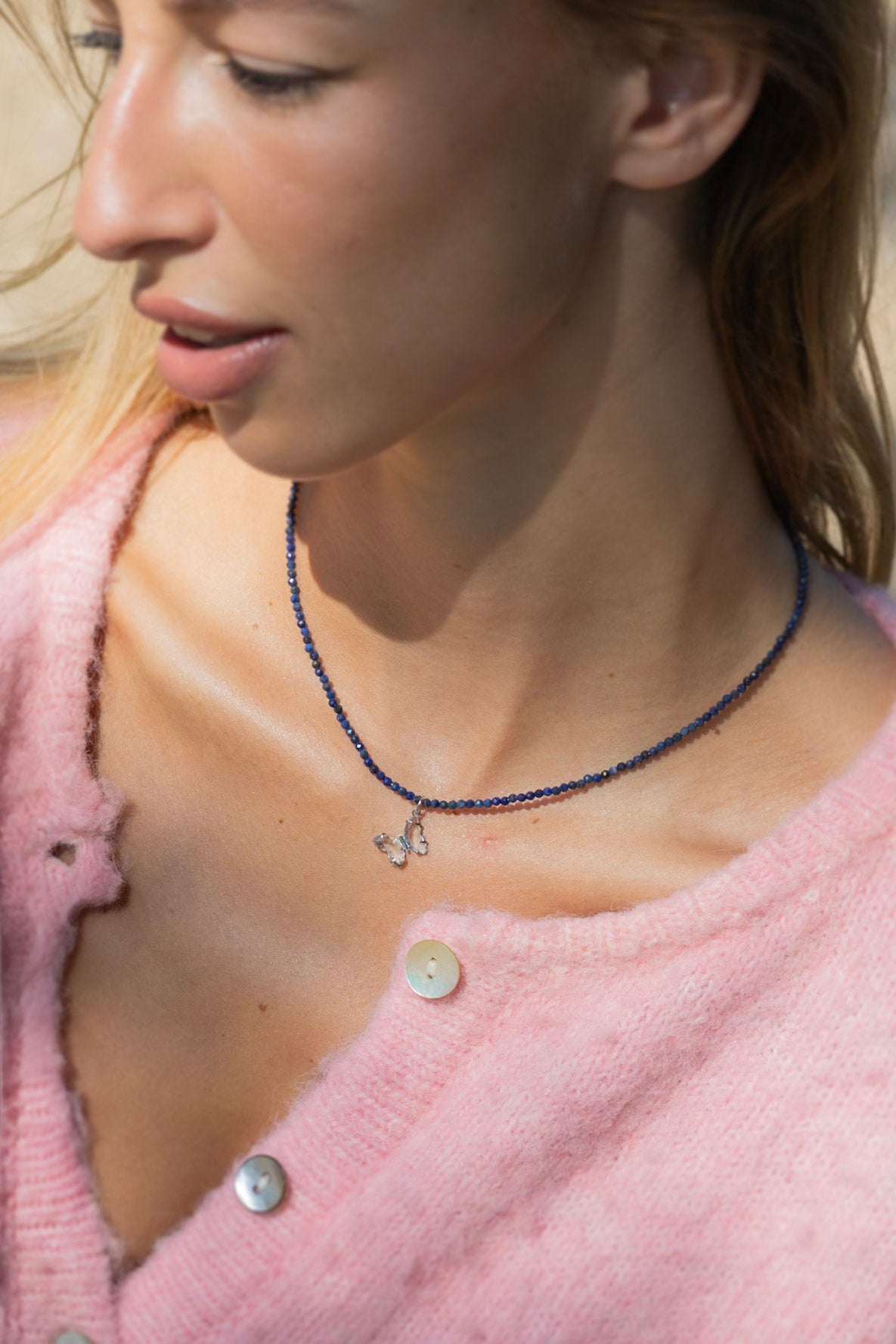 3 MM Edelsteen ketting - Lapiz Lazulli - Goud
