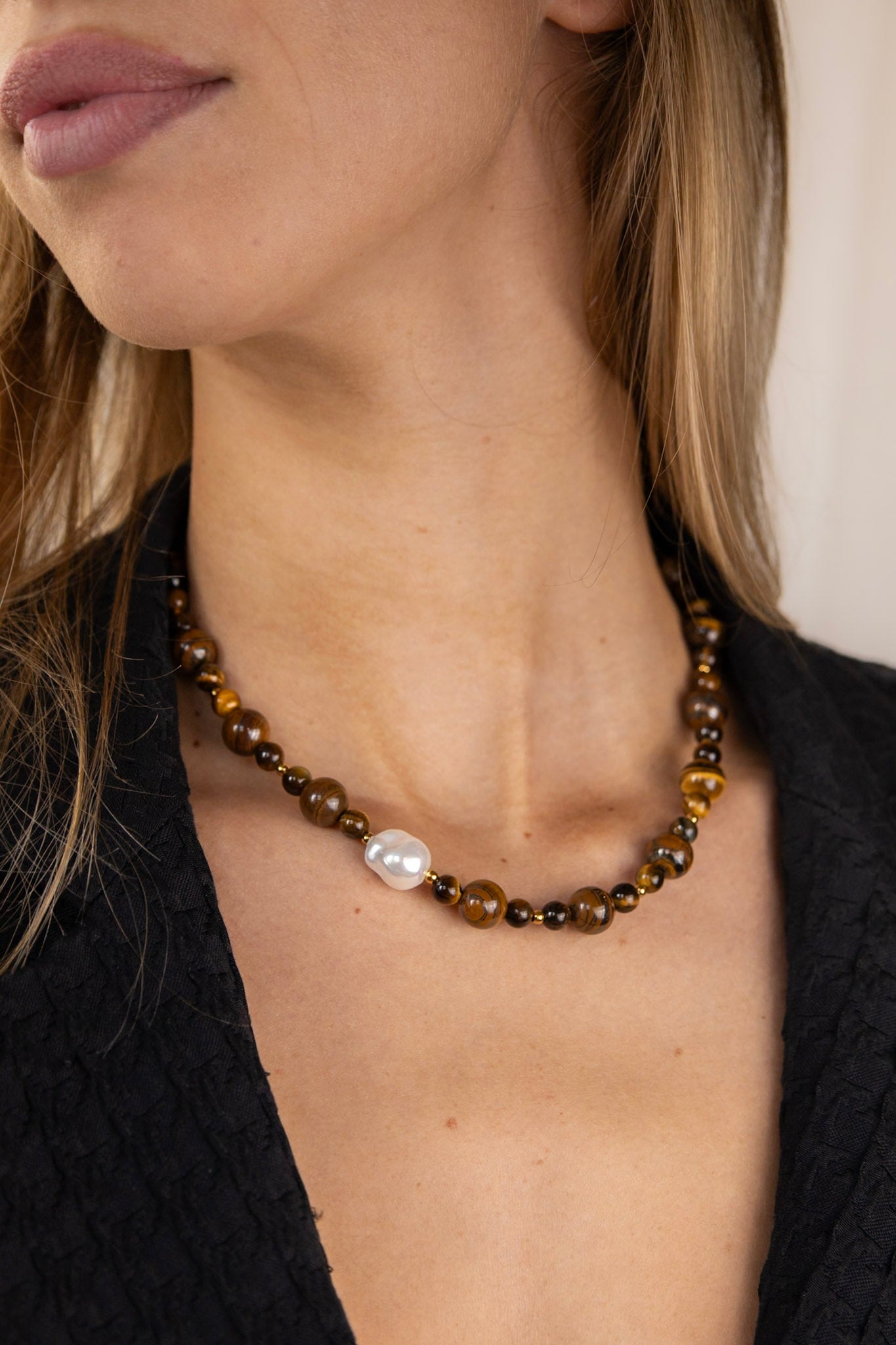 Edelsteen Ketting W25/26 - Bruine Tijgeroog - Aarding