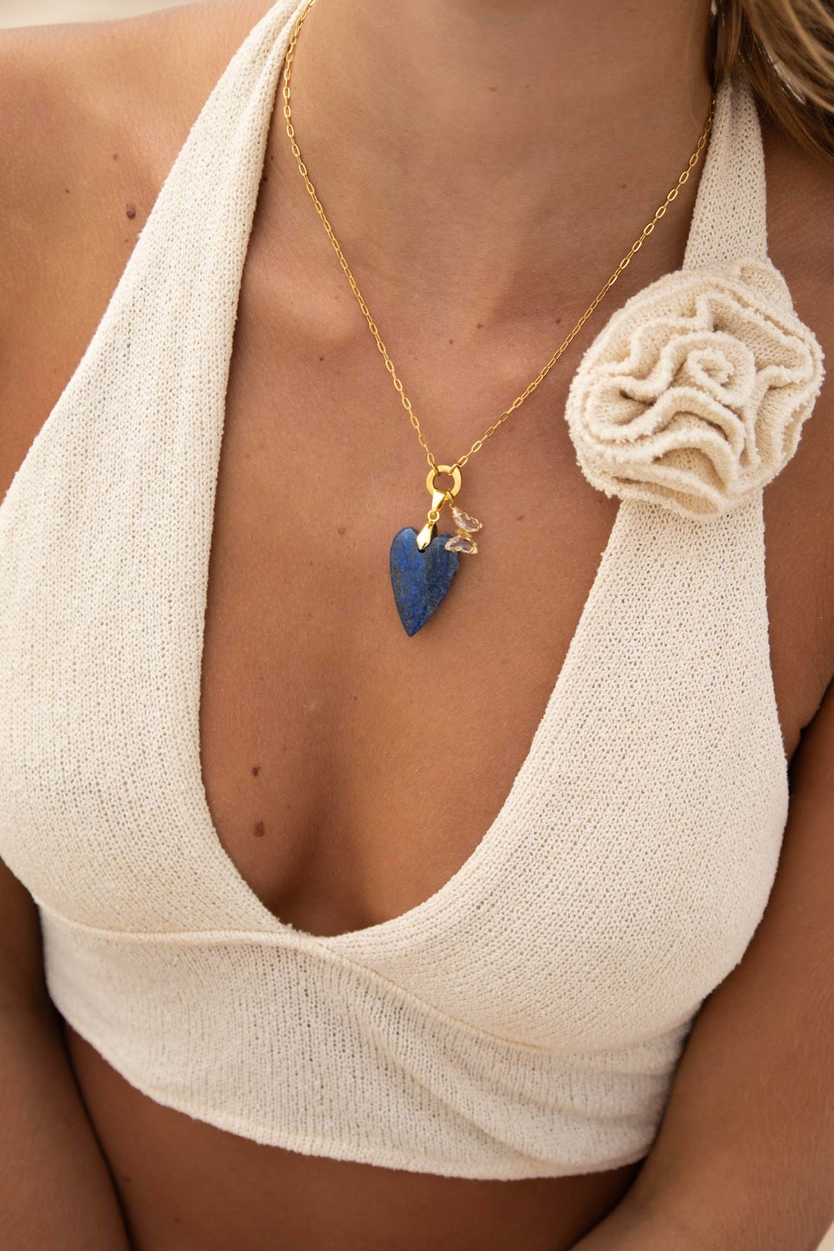 schakelketting met Lapis Lazuli hartbedel & vlinderbedel
