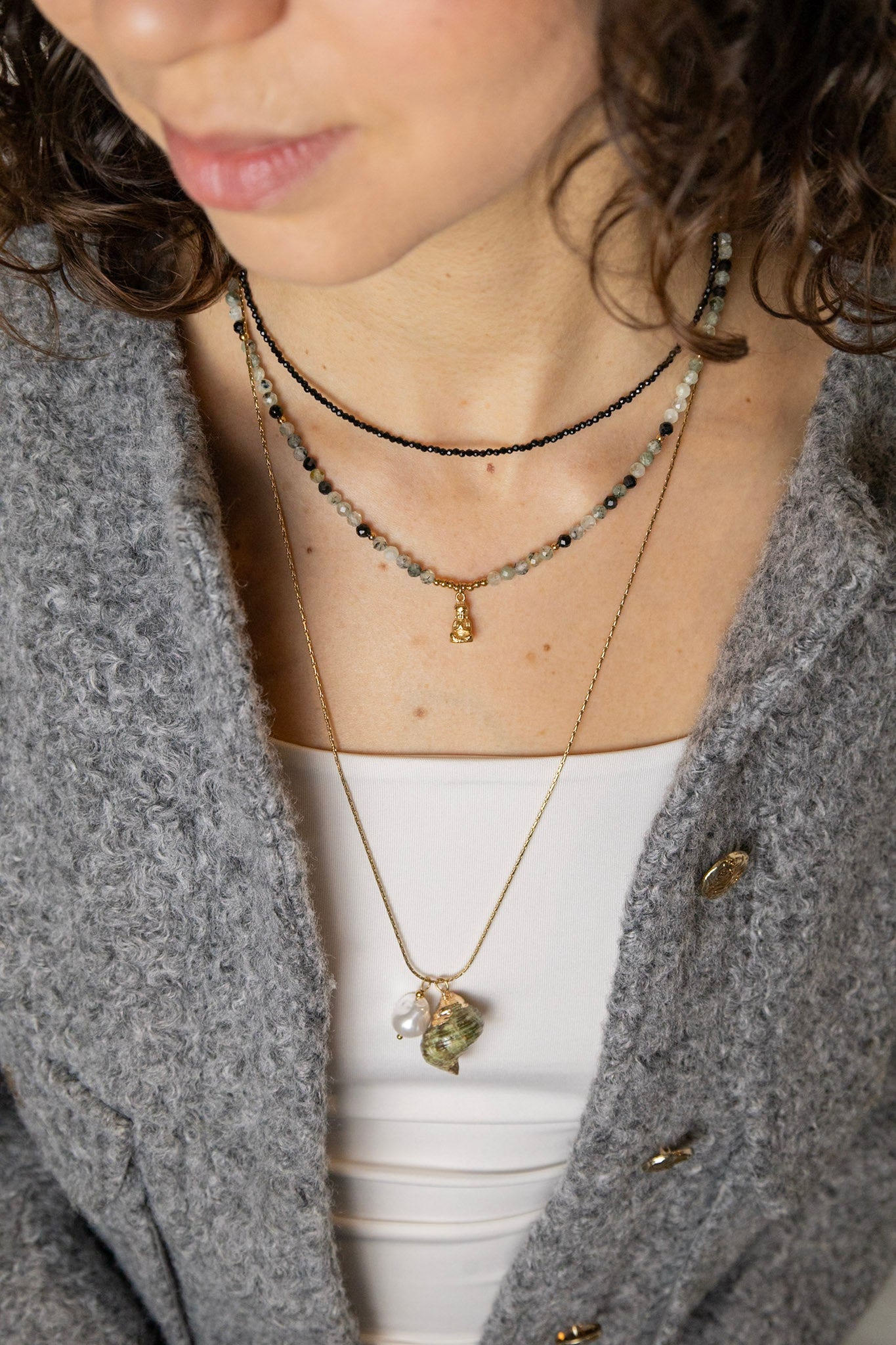 Buddha X Edelsteen Ketting – Prehniet & Obsidiaan
