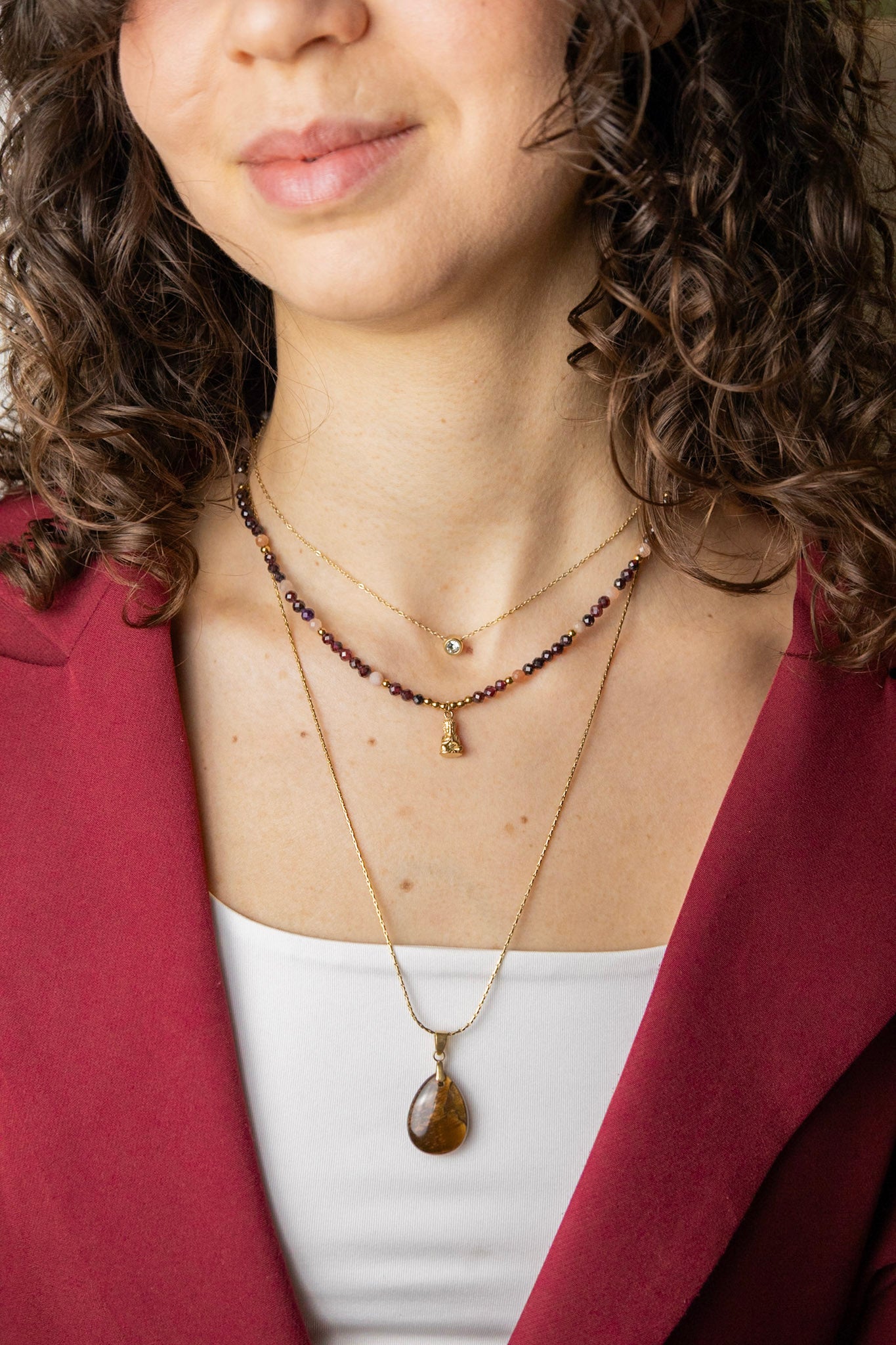 Buddha X Edelsteen Ketting – Granaat & Zonnesteen