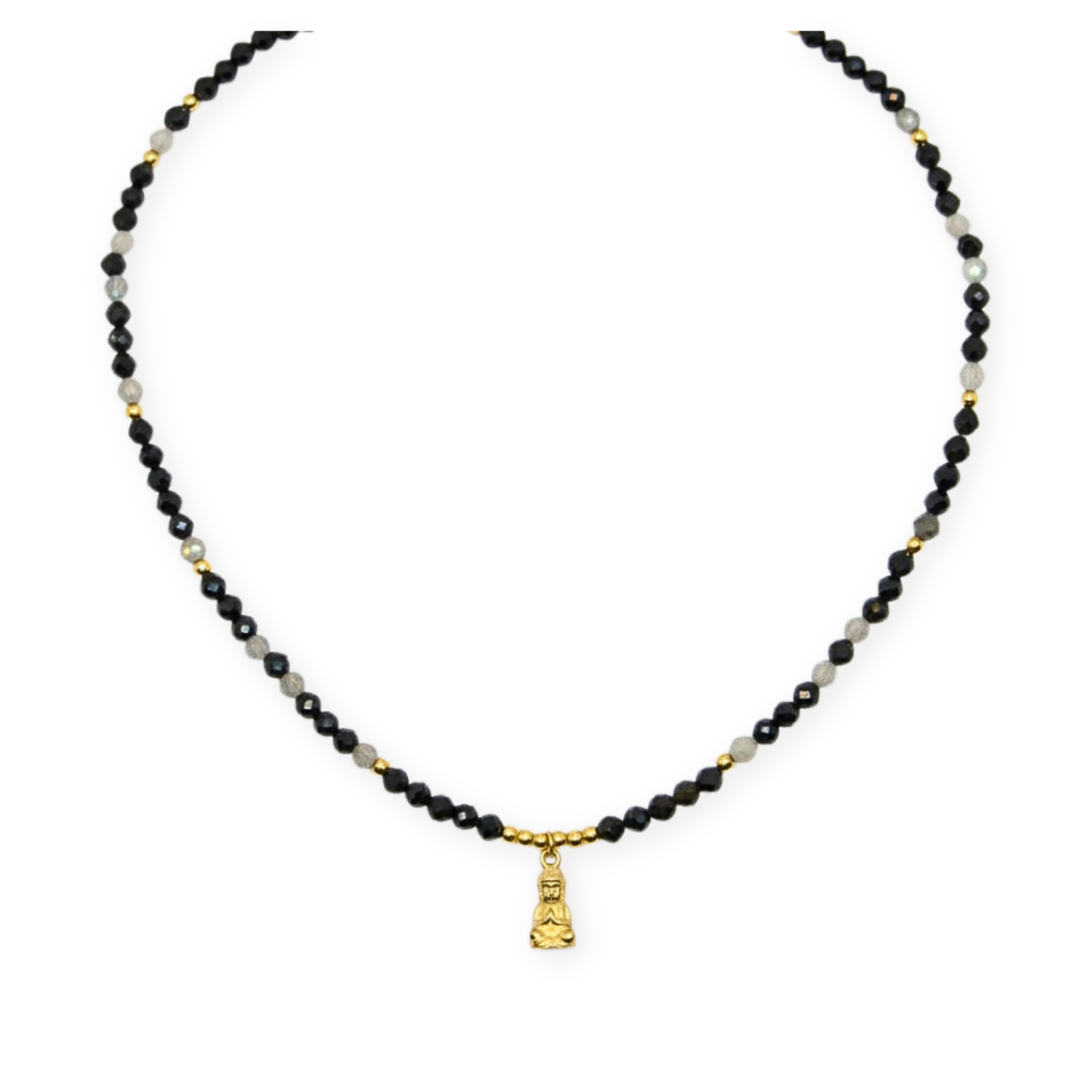 Buddha X Edelsteen Ketting – Obsidiaan & Labradoriet