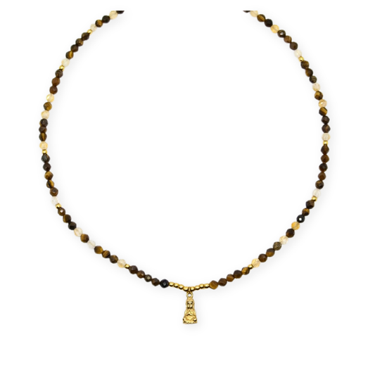 Buddha X Edelsteen Ketting – Tijgeroog & Citrien
