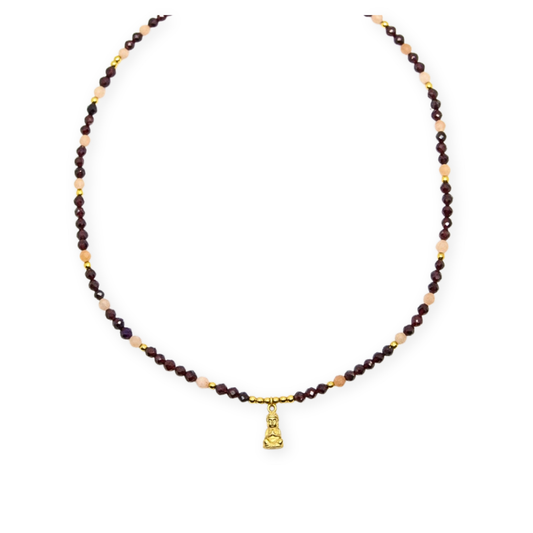 Buddha X Edelsteen Ketting – Granaat & Zonnesteen