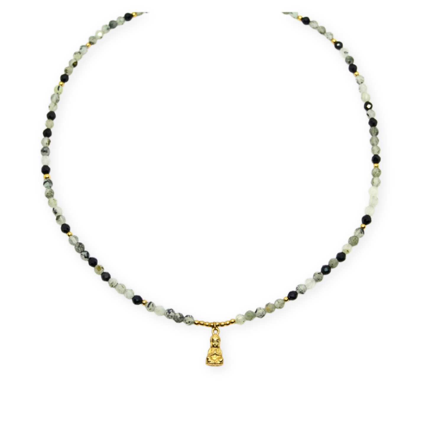 Buddha X Edelsteen Ketting – Prehniet & Obsidiaan