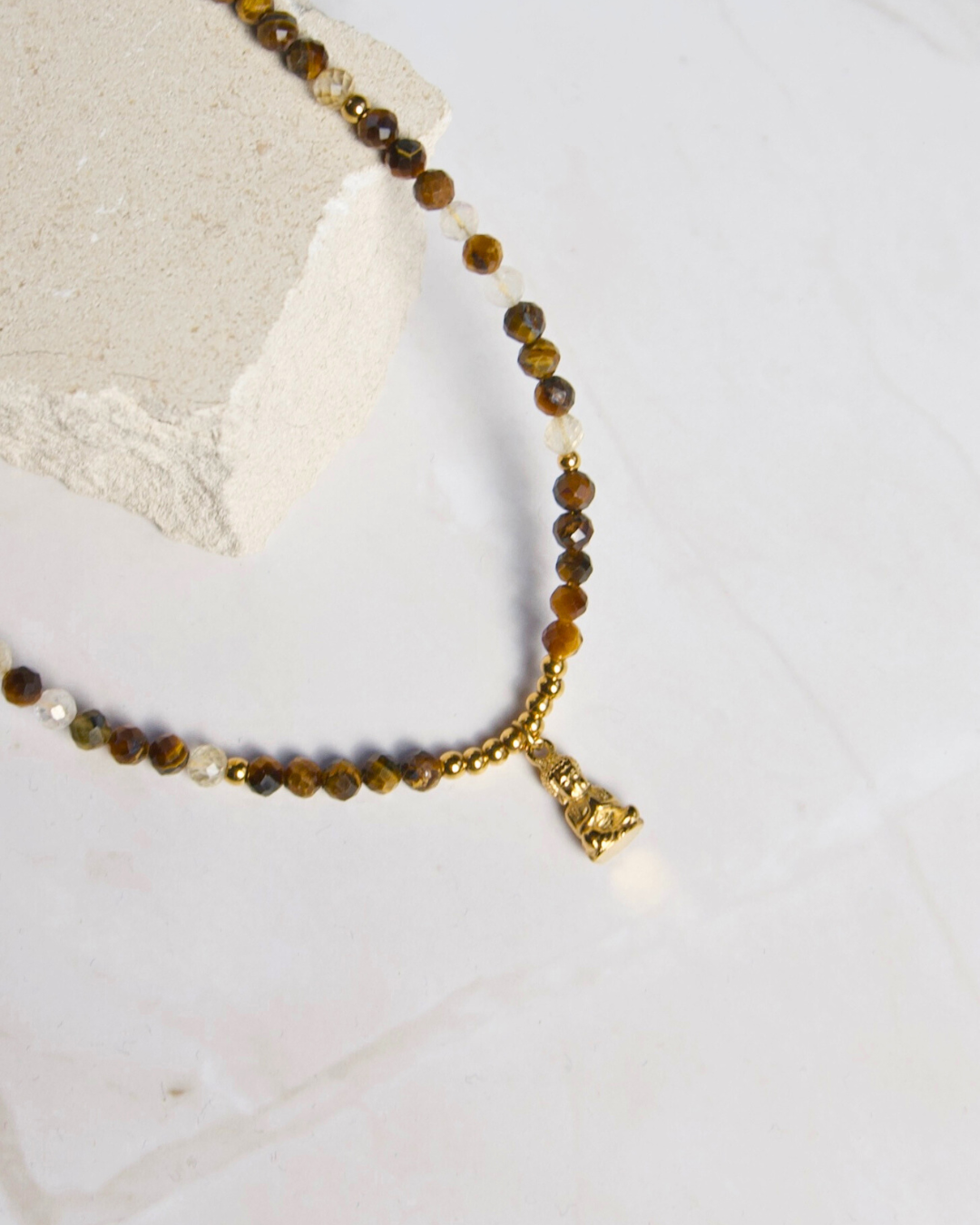 Buddha X Edelsteen Ketting – Tijgeroog & Citrien