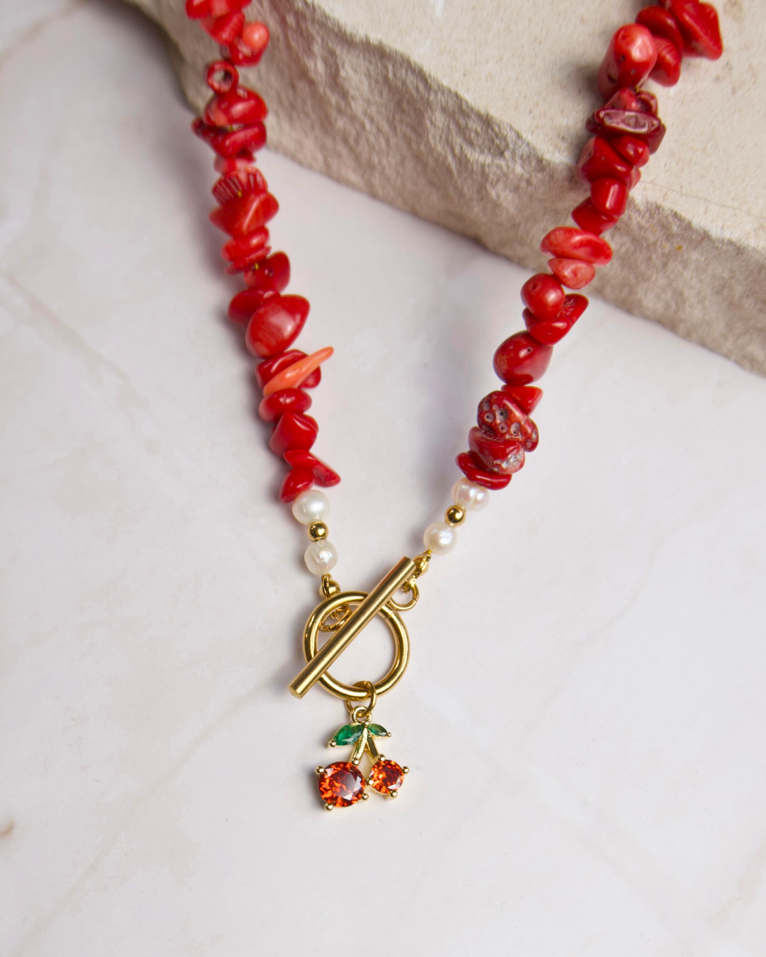 Rode Koraal Ketting met Kershanger