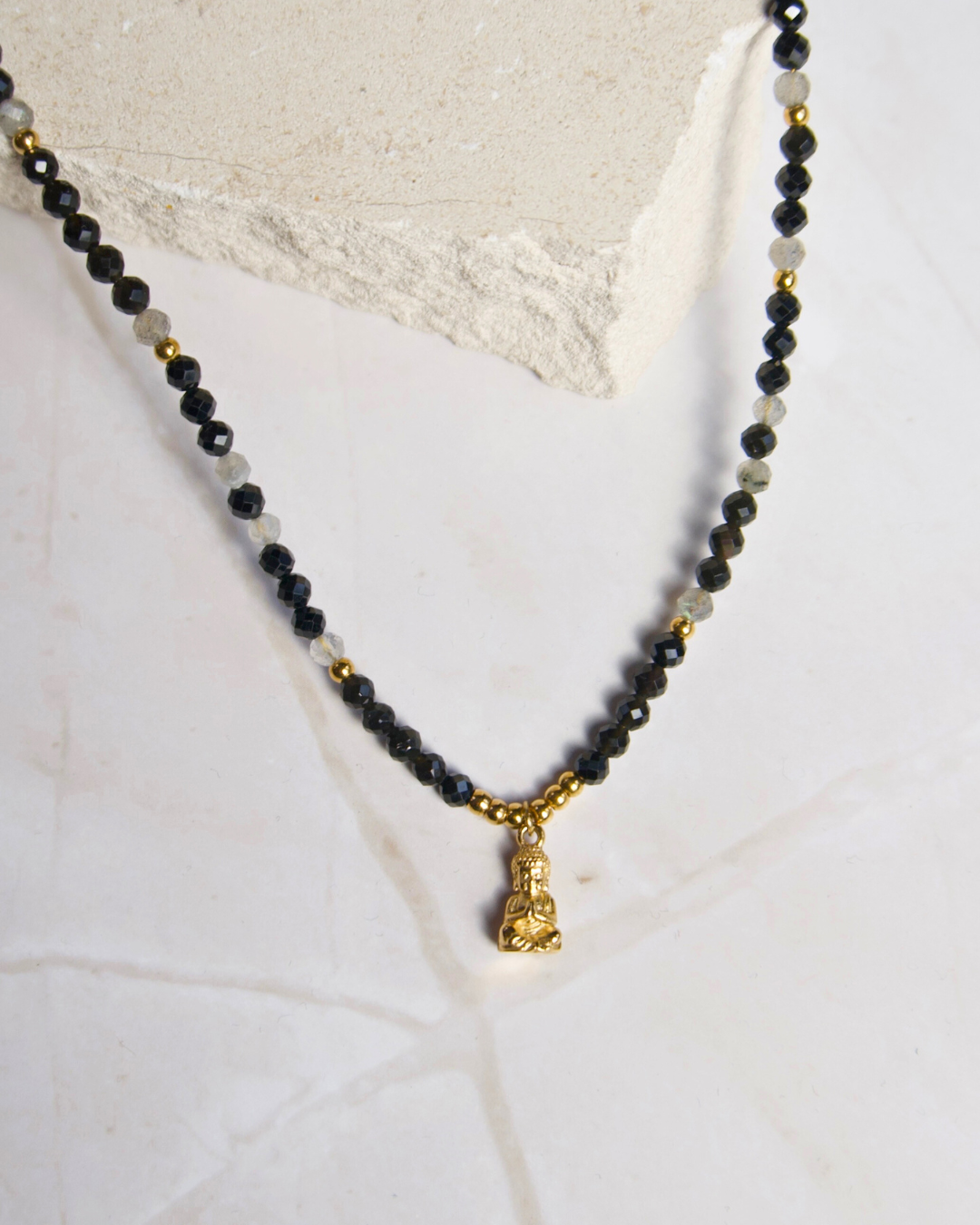 Buddha X Edelsteen Ketting – Obsidiaan & Labradoriet