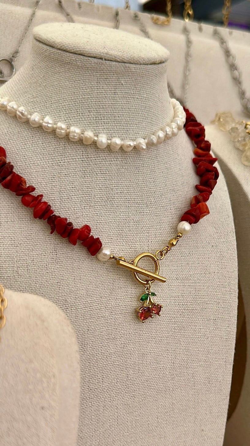 Rode Koraal Ketting met Kershanger