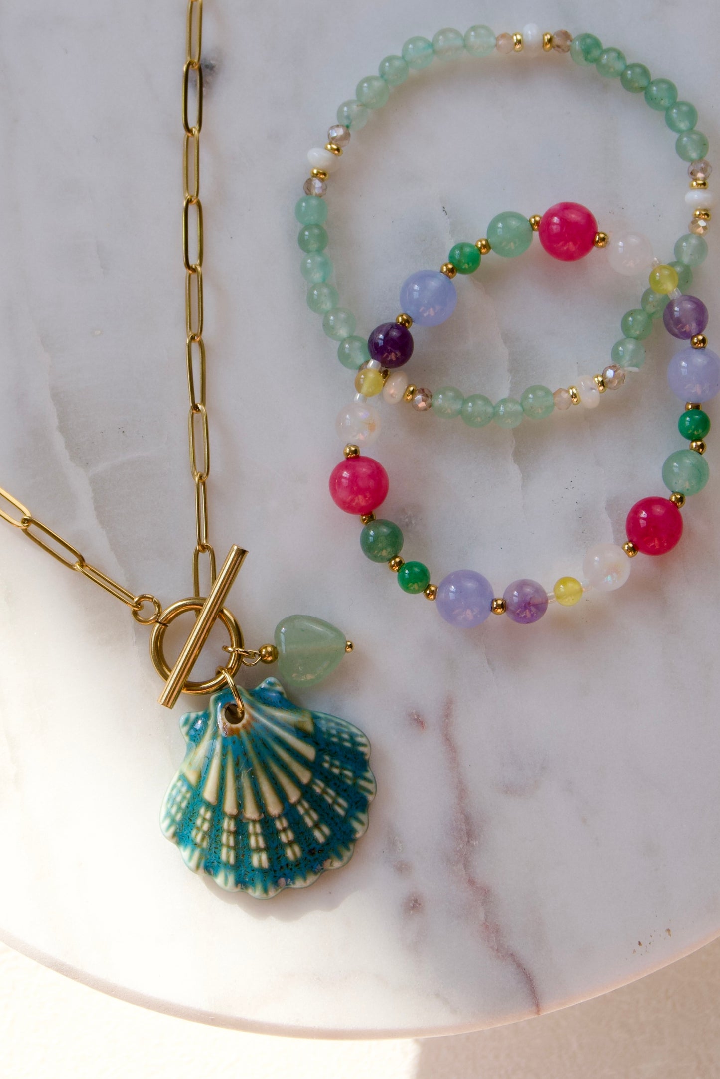Schakelketting met Turquoise Schelp & Aventurijn Hart