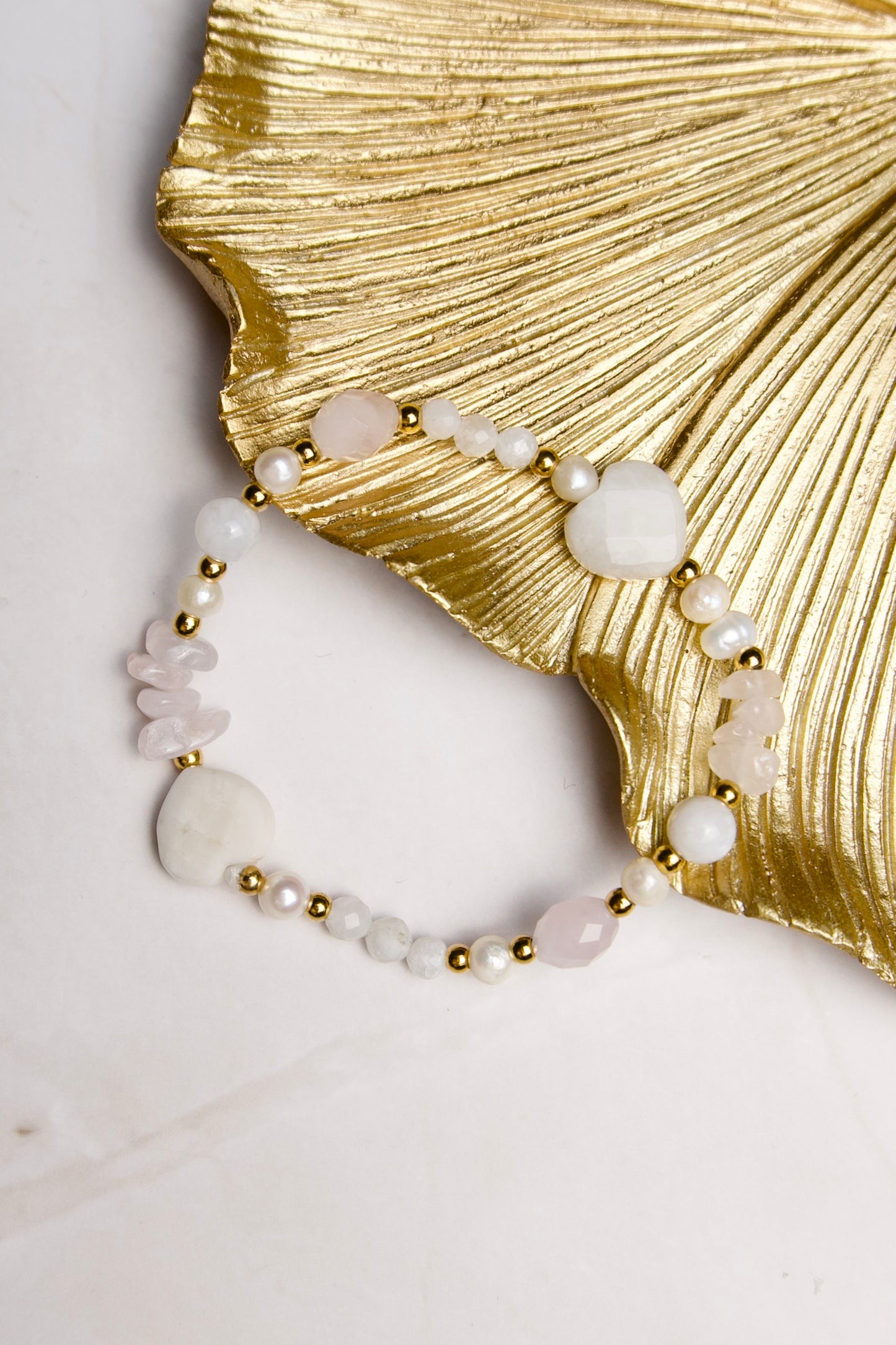 Edelsteen Armband – Rozenkwarts & Maansteen