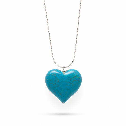 Bedelketting - Statement hart - Gesteend Turqouise