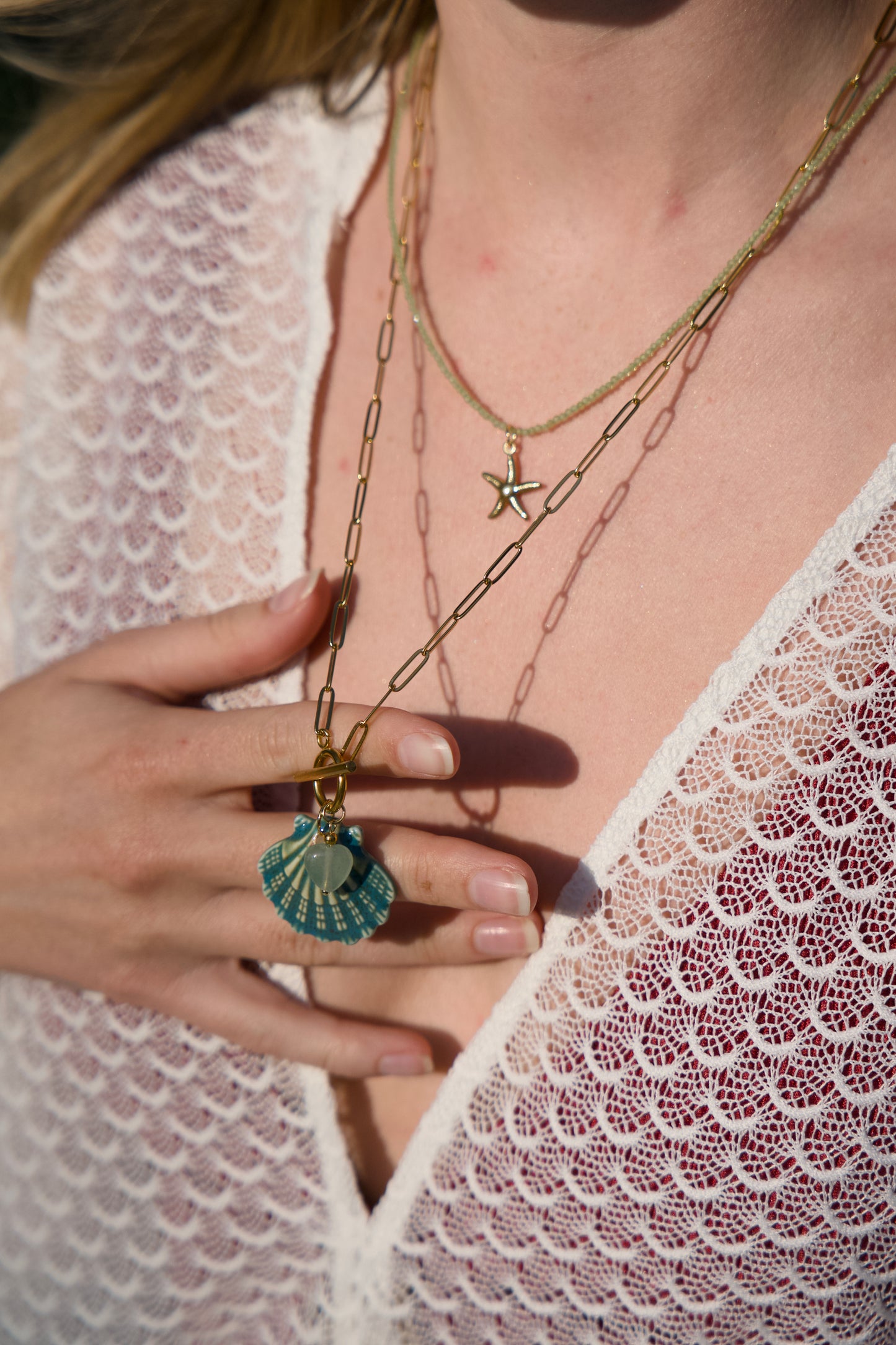 Schakelketting met Turquoise Schelp & Aventurijn Hart