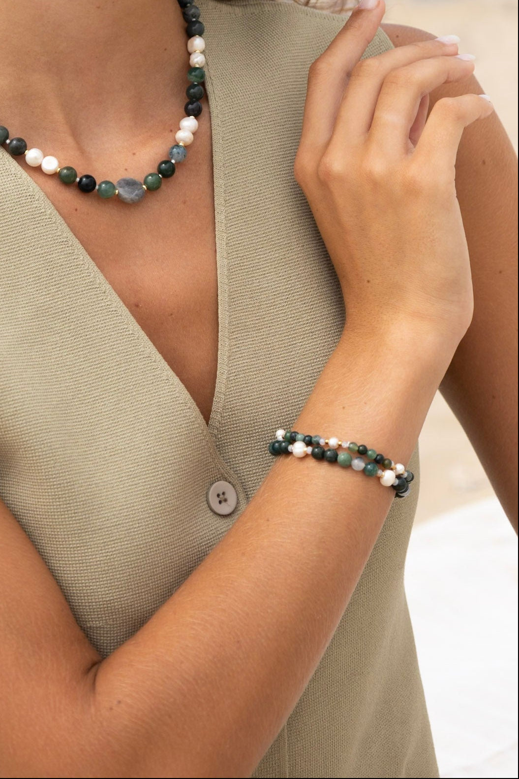 Edelsteen armband - Mos Agaat