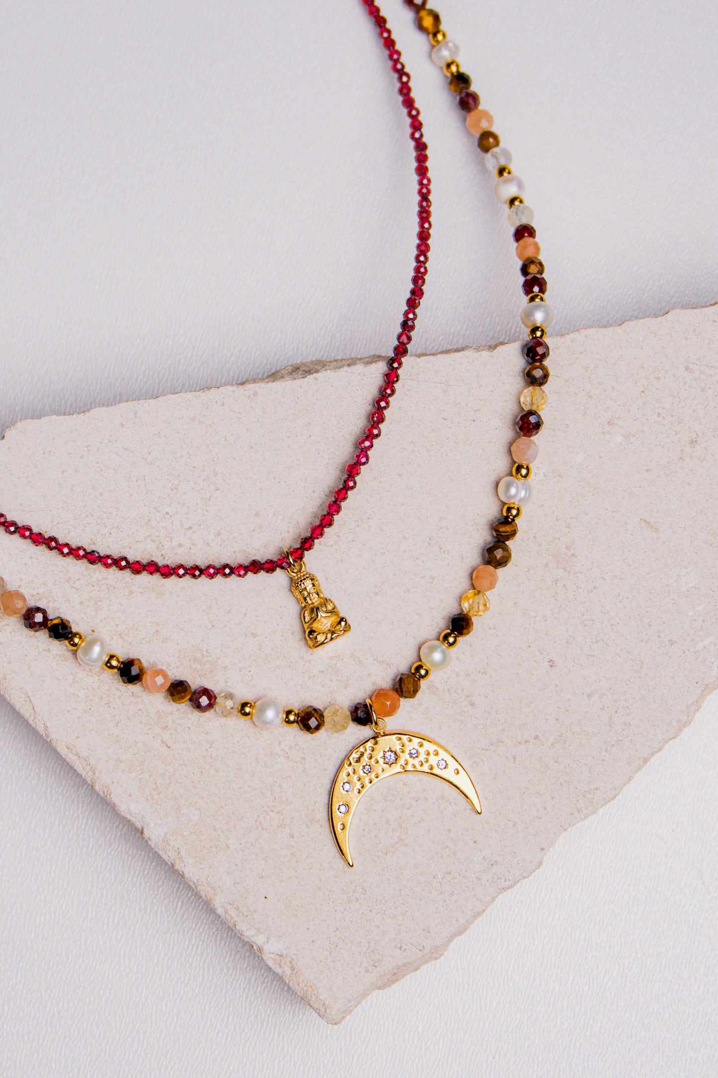 Edelsteen ketting mini - Granaat - Innerlijke kracht - Goud