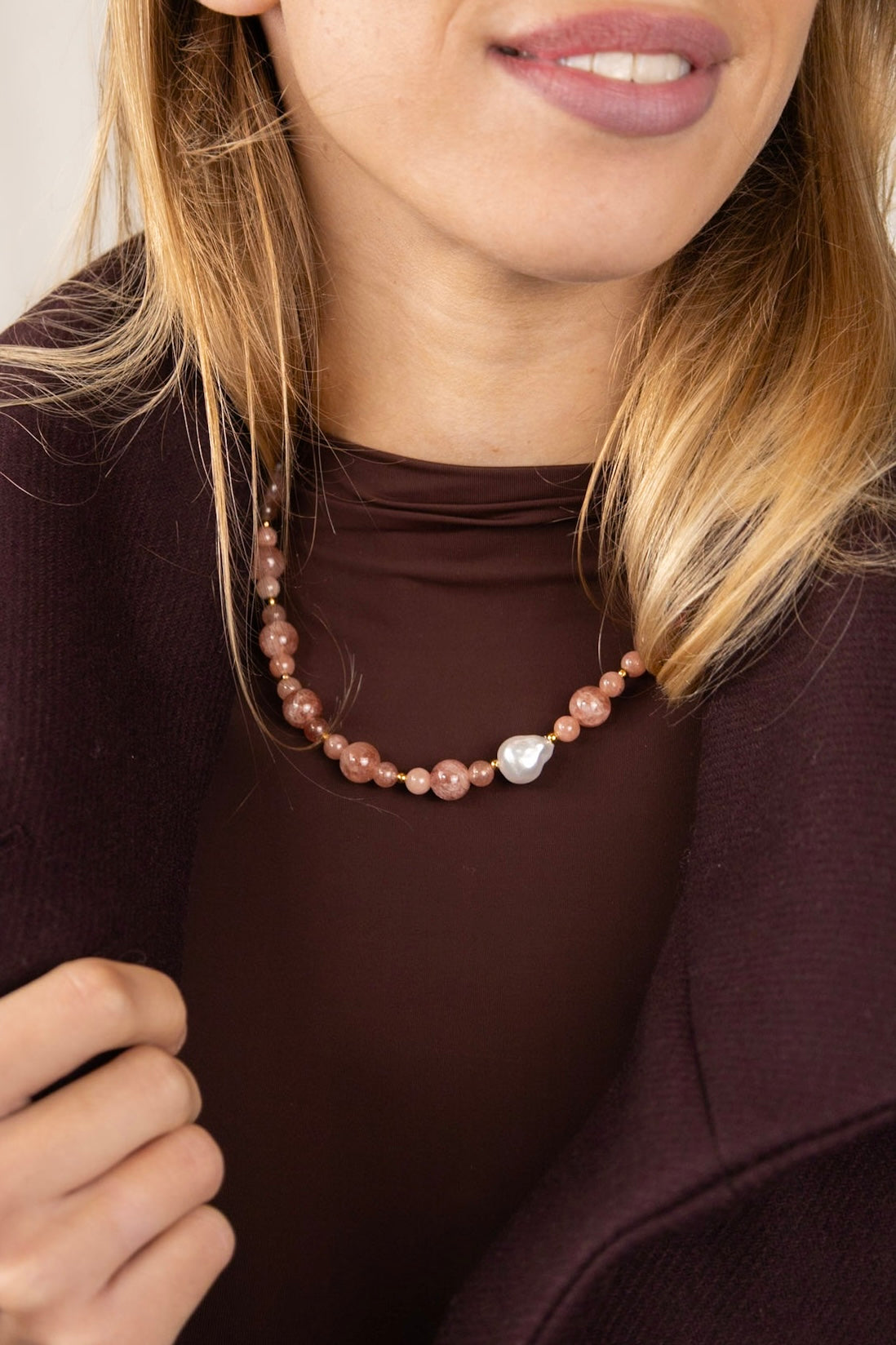 Edelsteen Ketting W25/26 - Zalmroze Zonnesteen