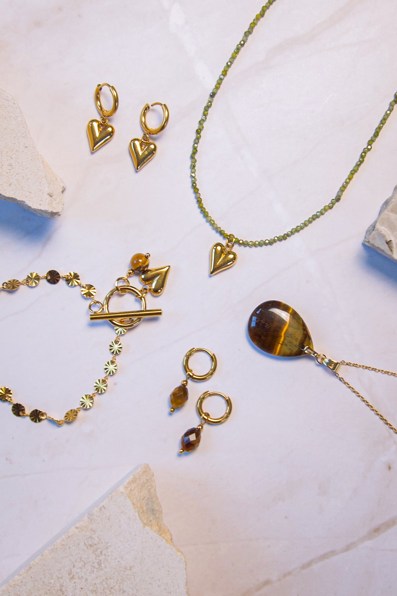 Edelsteen ketting mini - Groen Zirconia - Goud