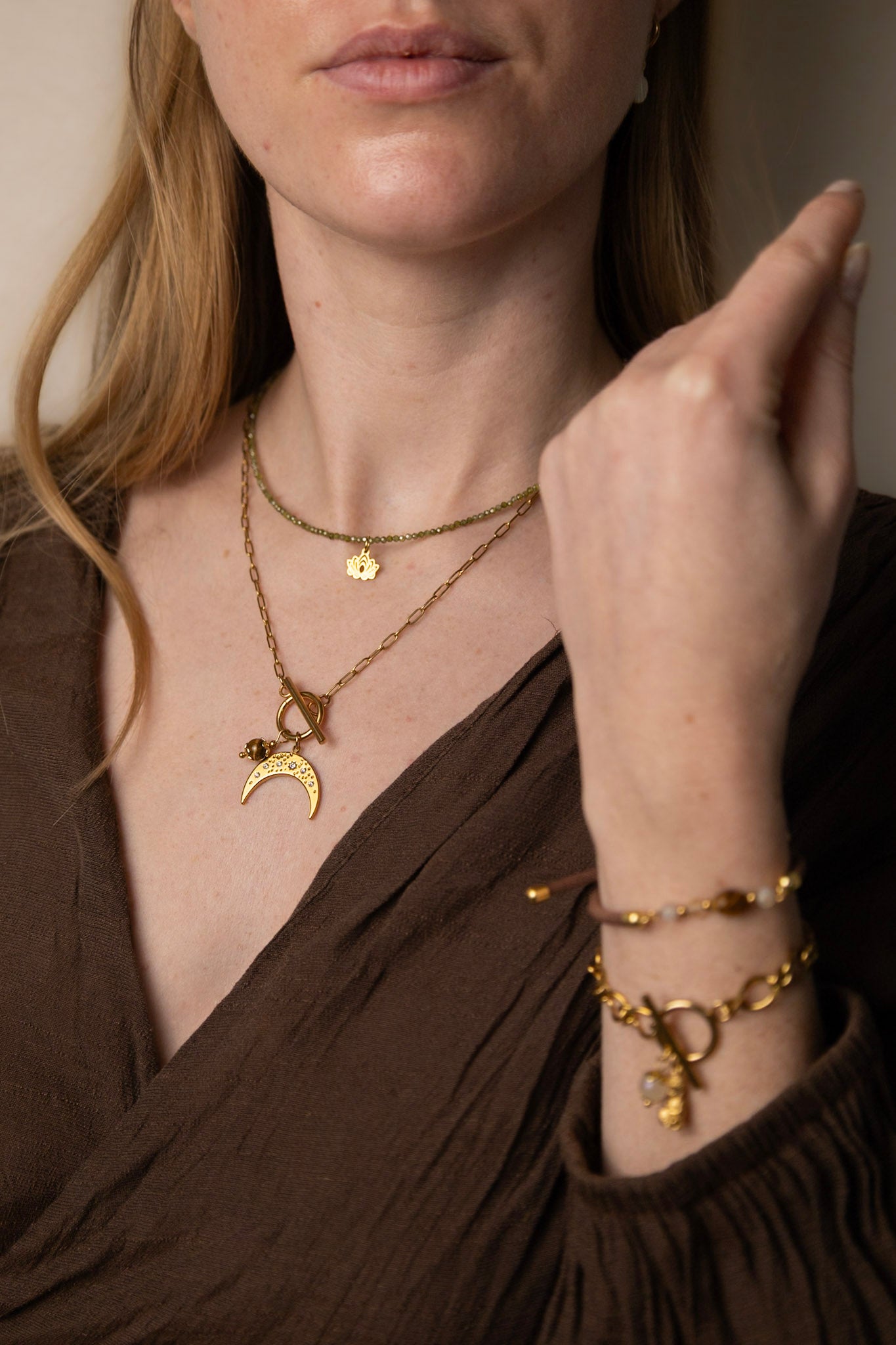 Edelsteen ketting mini - Groen Zirconia - Goud