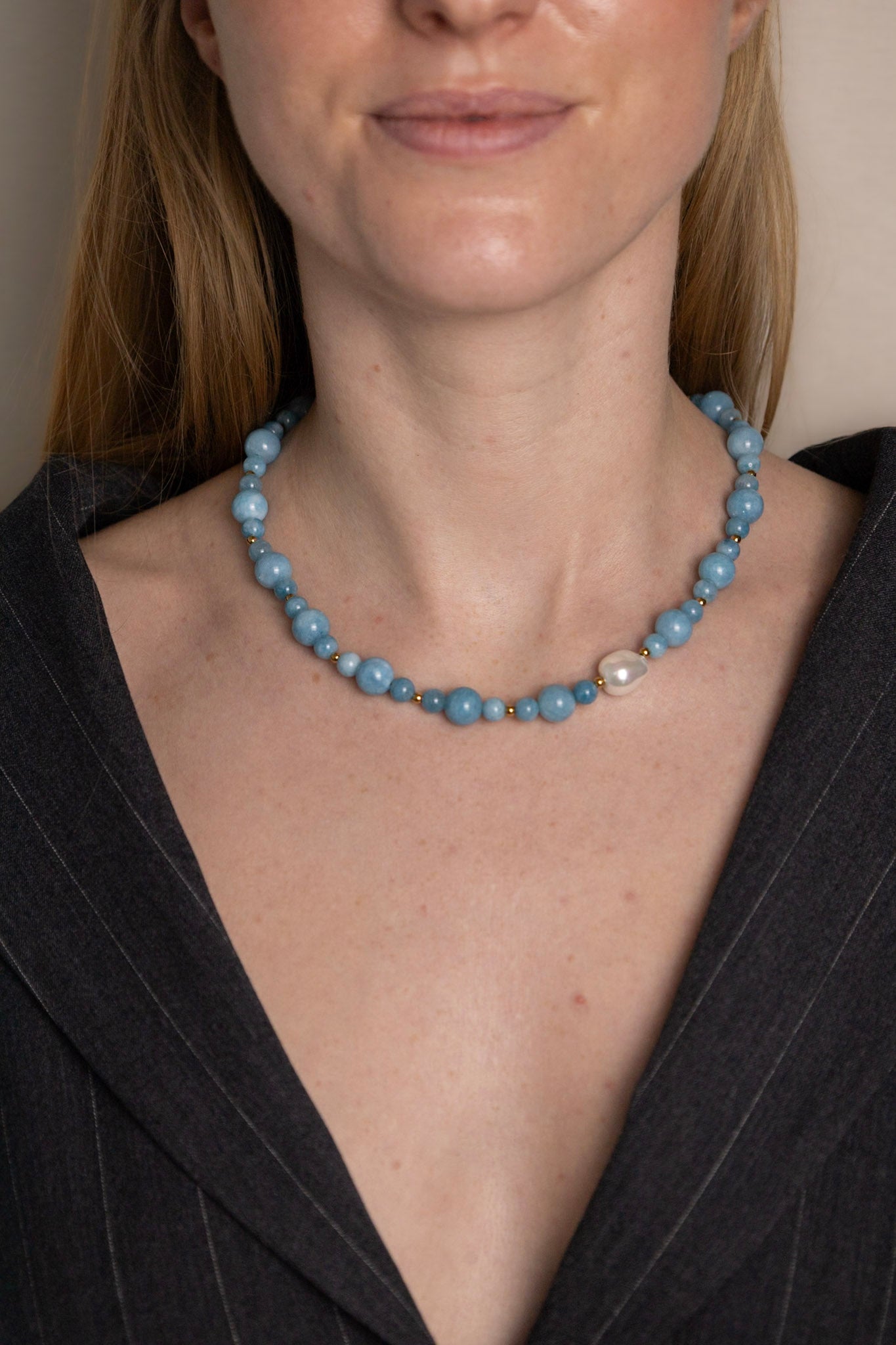 Edelsteen Ketting W25/26 - Ijs blauwe Chalcedoon - Verhelderend